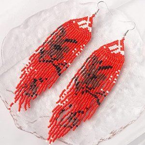 5.5" Japanese Red Sakura Blossom Cherry Flower Oversized Earrings New